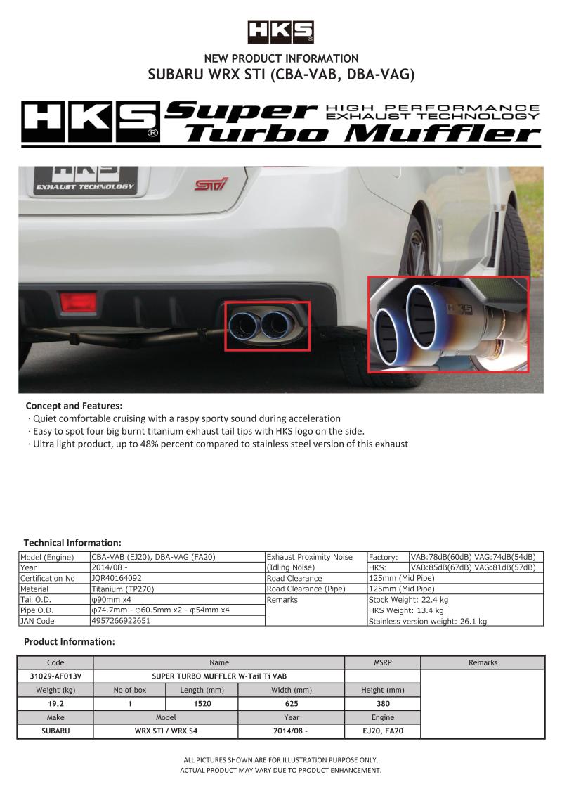 HKS SUPER TURBO MUFFLER  Ti Subaru VAB WRX STI/VAG WRX S4 -  Shop now at Performance Car Parts