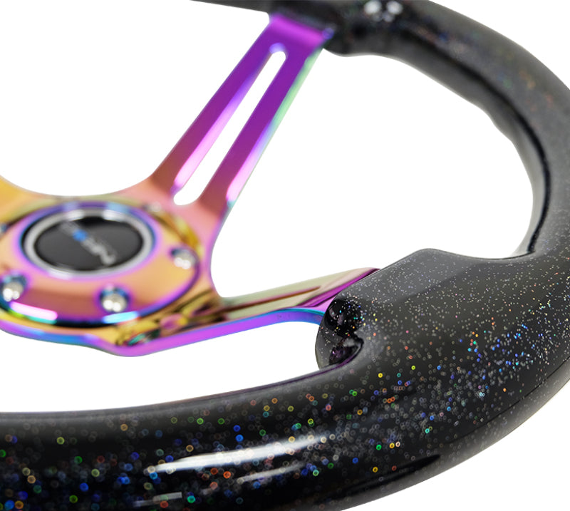NRG Reinforced Steering Wheel (350mm / 3in. Deep) Blk Multi Color Flake w/ Neochrome Center Mark -  Shop now at Performance Car Parts