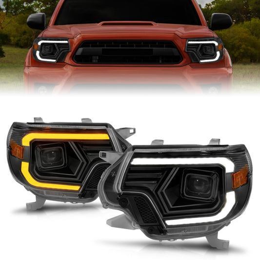 ANZO 12-15 Toyota Tacoma Projector Headlights - w/ Light Bar Switchback Black Housing - Performance Car Parts