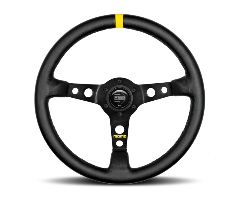 Momo MOD07 Steering Wheel 350 mm -  Black Leather/Black Spokes/1 Stripe -  Shop now at Performance Car Parts