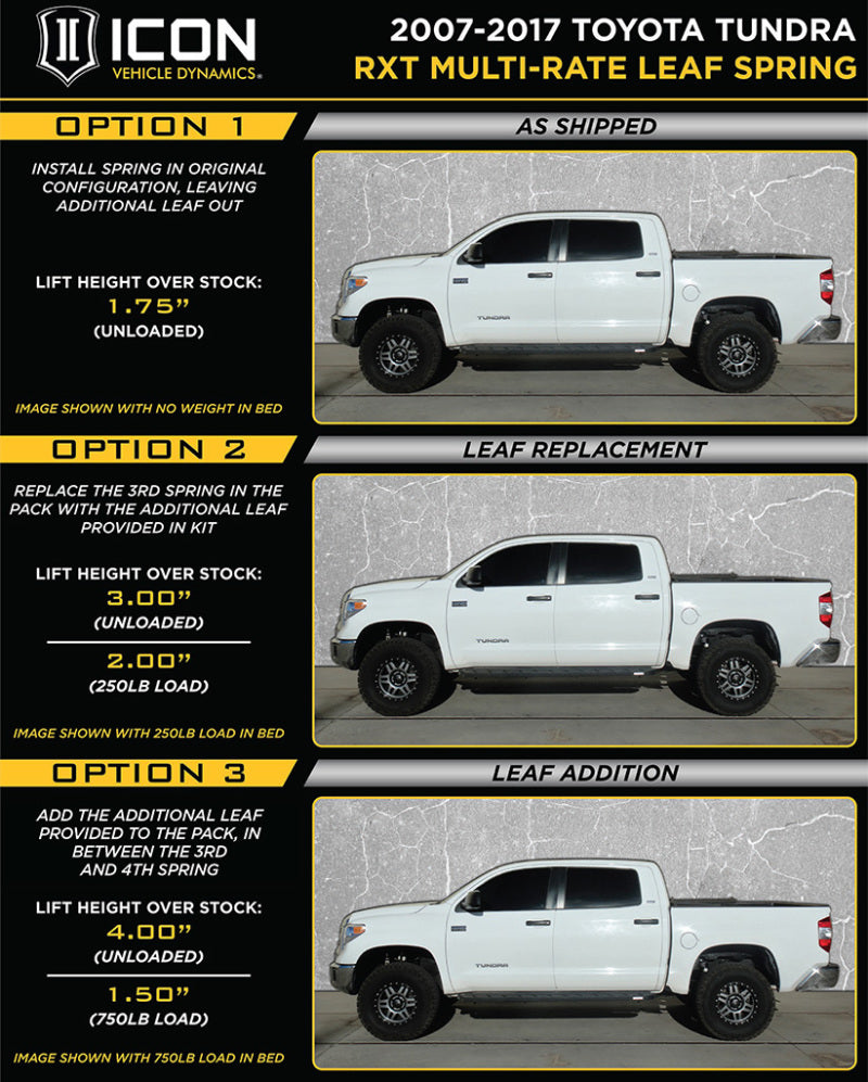 ICON 2007+ Toyota Tundra Multi Rate RXT Leaf Pack w/Add In Leaf -  Shop now at Performance Car Parts