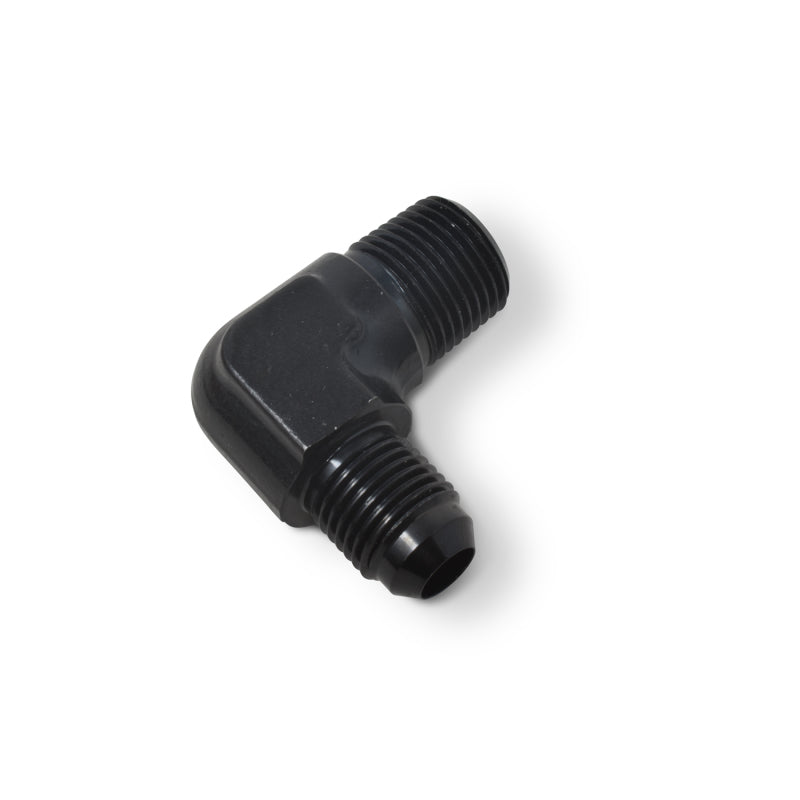 Russell Performance -6 AN to 3/8in NPT 90 Degree Flare to Pipe Adapter (Black) -  Shop now at Performance Car Parts