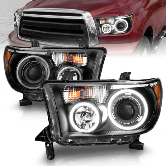 ANZO 2007-2013 Toyota Tundra Projector Headlights w/ Halo Black (CCFL) - Performance Car Parts