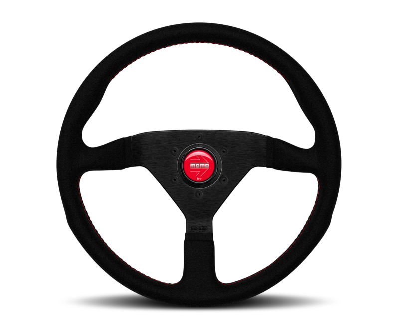 Momo Montecarlo Alcantara Steering Wheel 320 mm - Black/Red Stitch/Black Spokes -  Shop now at Performance Car Parts