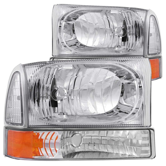 ANZO 2000-2004 Ford Excursion Crystal Headlights Chrome w/ Corner Lights 2pc - Performance Car Parts