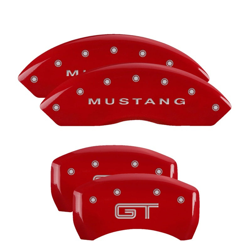 MGP 4 Caliper Covers Engraved Front Mustang Engraved Rear S197/GT Red finish silver ch -  Shop now at Performance Car Parts