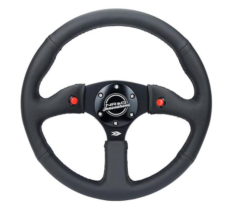 NRG Reinforced Steering Wheel (350mm/ 2.5in. Deep) Sport Leather Racing/ 4mm Matte Black Spoke -  Shop now at Performance Car Parts