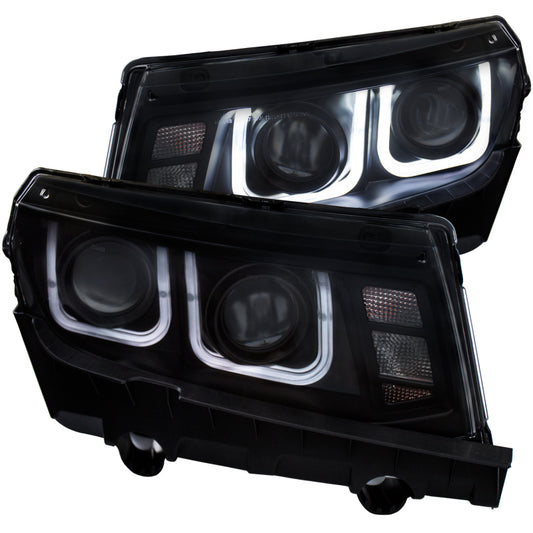 ANZO 2014-2015 Chevrolet Camaro Projector Headlights w/ U-Bar Black - Performance Car Parts