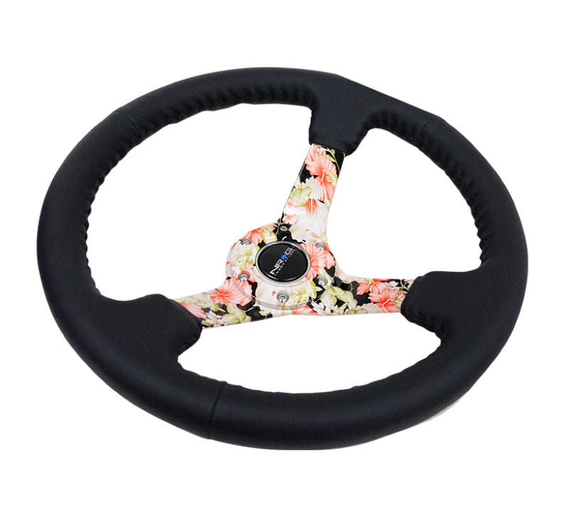 NRG Reinforced Steering Wheel (350mm / 3in. Deep) Blk Leather Floral Dipped w/ Blk Baseball Stitch -  Shop now at Performance Car Parts