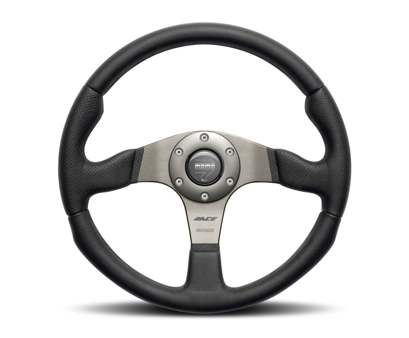 Momo Race Steering Wheel 320 mm - Black Leather/Anth Spokes -  Shop now at Performance Car Parts
