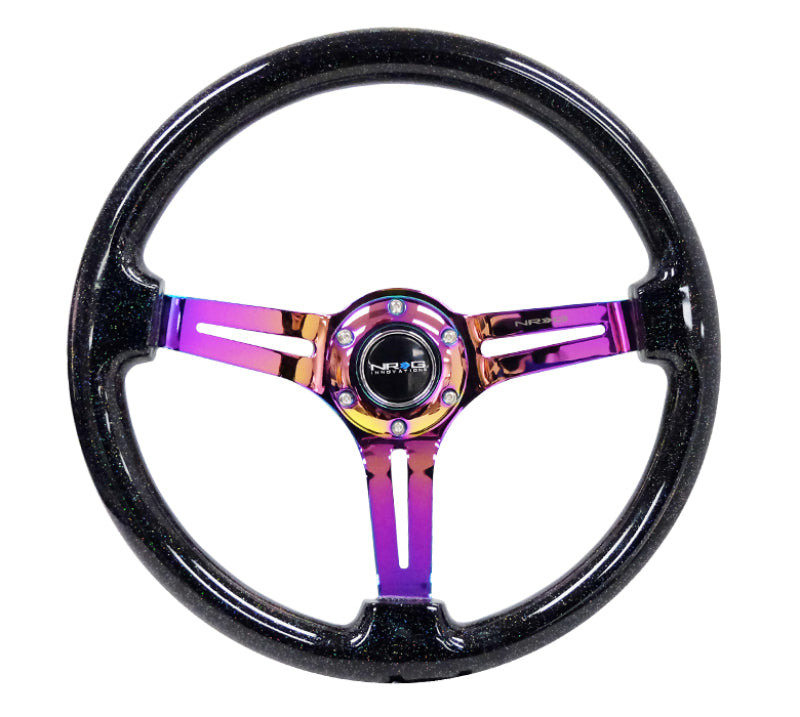 NRG Reinforced Steering Wheel (350mm / 3in. Deep) Blk Multi Color Flake w/ Neochrome Center Mark -  Shop now at Performance Car Parts