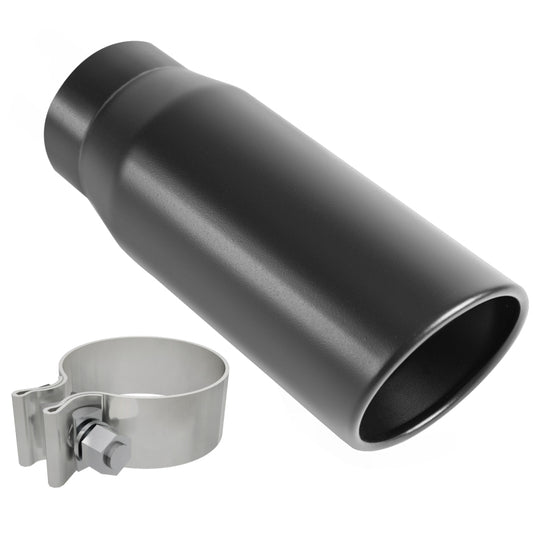 MagnaFlow Tip Black Coated  w/ Clamp Single Wall Round Outlet 4in Diameter 3in Inlet 12in Length