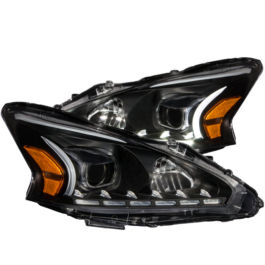 ANZO 2013-2014 Nissan Altima Projector Headlights w/ Plank Style Design Black - Performance Car Parts