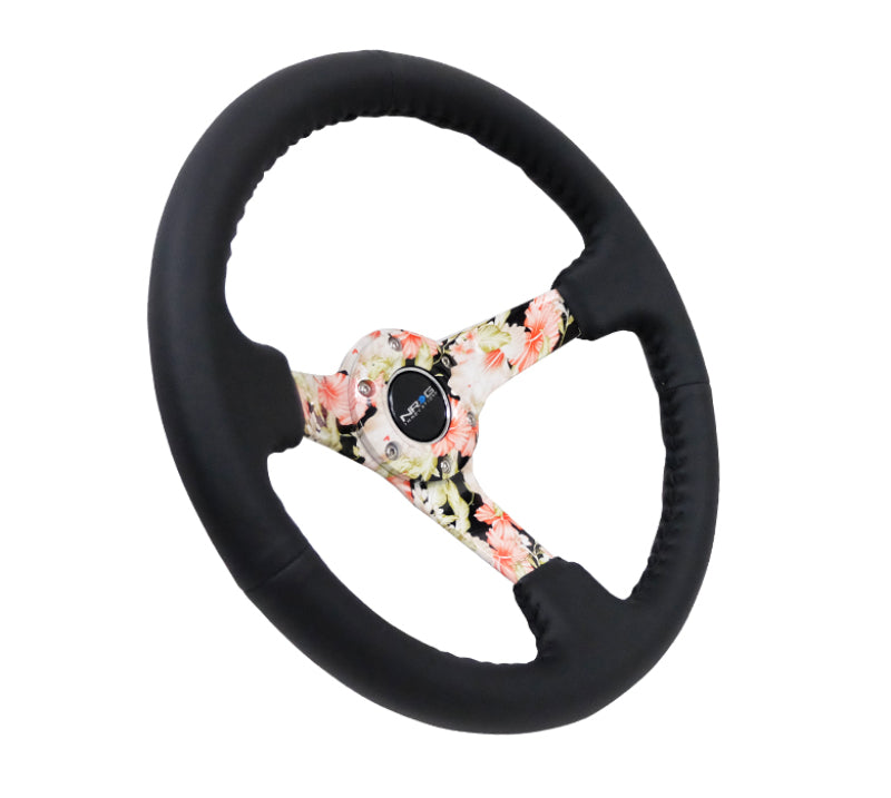 NRG Reinforced Steering Wheel (350mm / 3in. Deep) Blk Leather Floral Dipped w/ Blk Baseball Stitch -  Shop now at Performance Car Parts