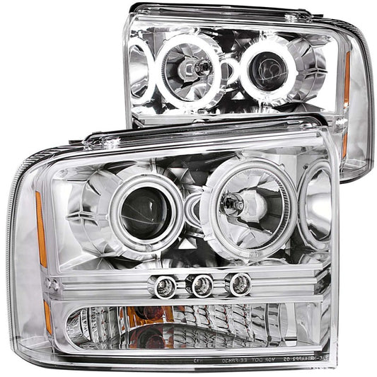 ANZO 2005-2007 Ford Excursion Projector Headlights w/ Halo Chrome w/ LED Strip (CCFL) 1pc - Performance Car Parts
