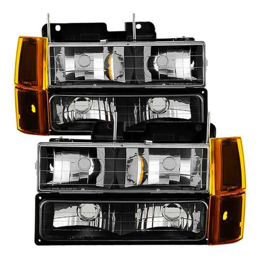 Xtune GMC Yukon 94-99 Headlights w/ Corner & Parking Lights 8pcs Sets -Black HD-JH-GCK94-AM-BK-SET