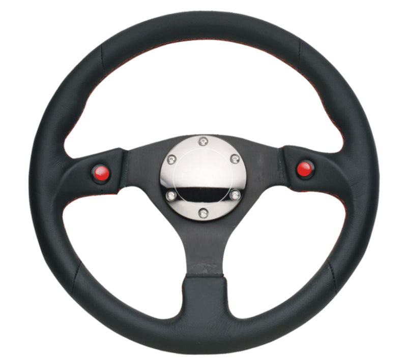 NRG Reinforced Steering Wheel (320mm) Blk Leather w/Dual Buttons -  Shop now at Performance Car Parts