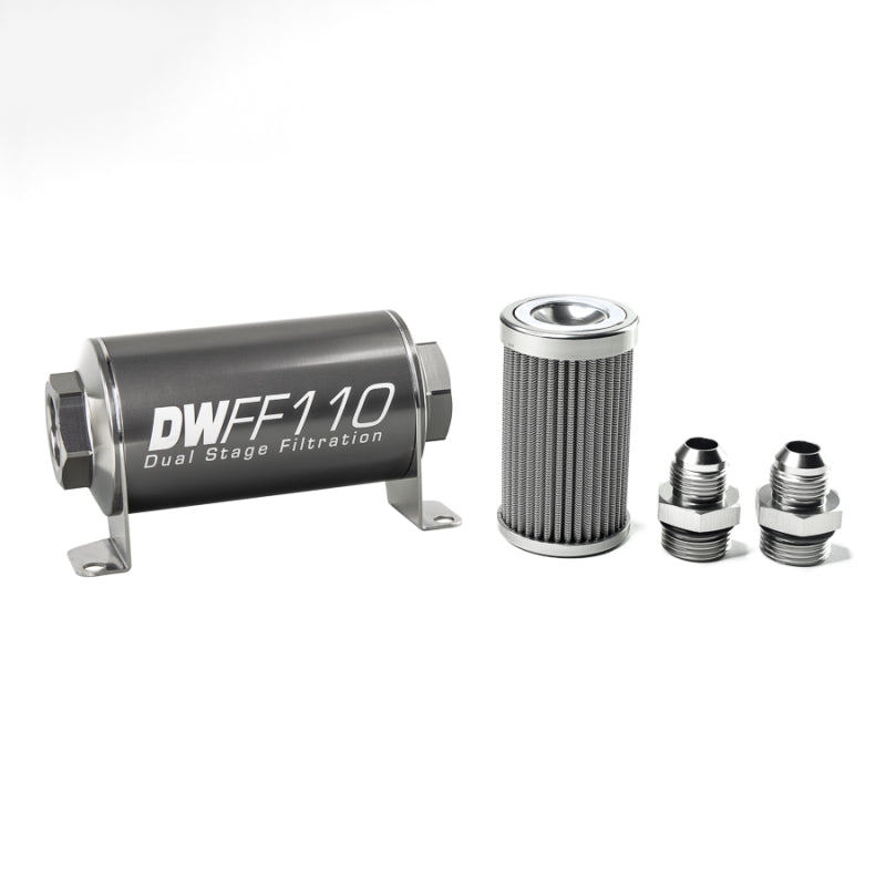 DeatschWerks Stainless Steel 8AN 100 Micron Universal Inline Fuel Filter Housing Kit (110mm) -  Shop now at Performance Car Parts