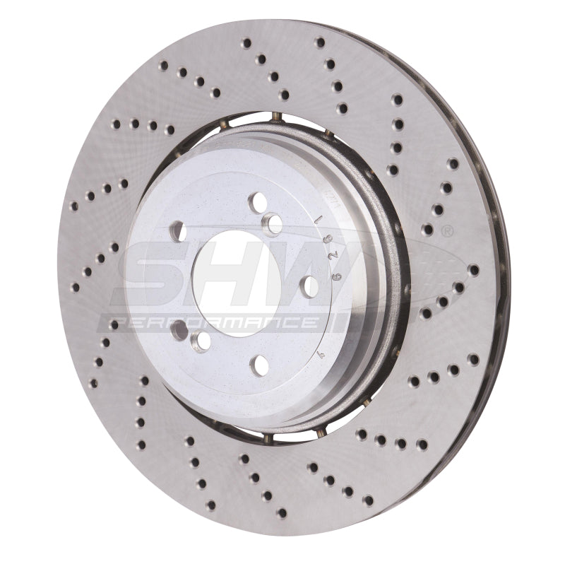 SHW 06-10 BMW M5 5.0L Right Rear Cross-Drilled Lightweight Brake Rotor (34212282808) -  Shop now at Performance Car Parts