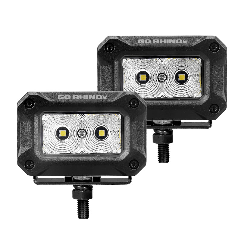 Go Rhino Xplor Bright Series Rectangle LED Flood Light Kit (Surface/Thread Std Mnt) 3x2 - Blk (Pair) -  Shop now at Performance Car Parts