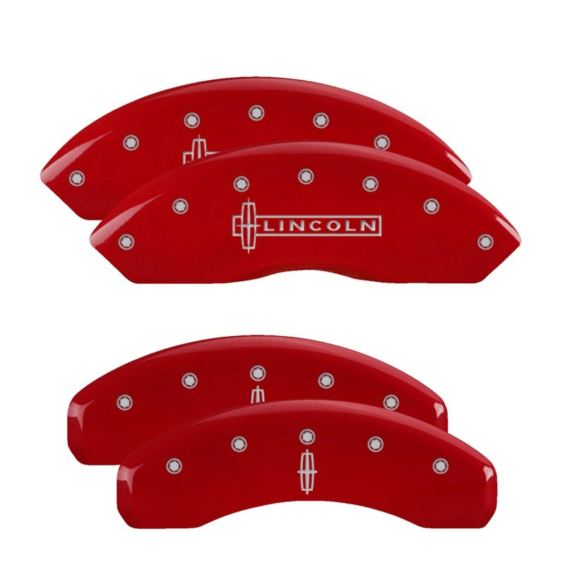 MGP 4 Caliper Covers Engraved Front Cursive/Cadillac Engraved Rear CTS Red finish silver ch -  Shop now at Performance Car Parts