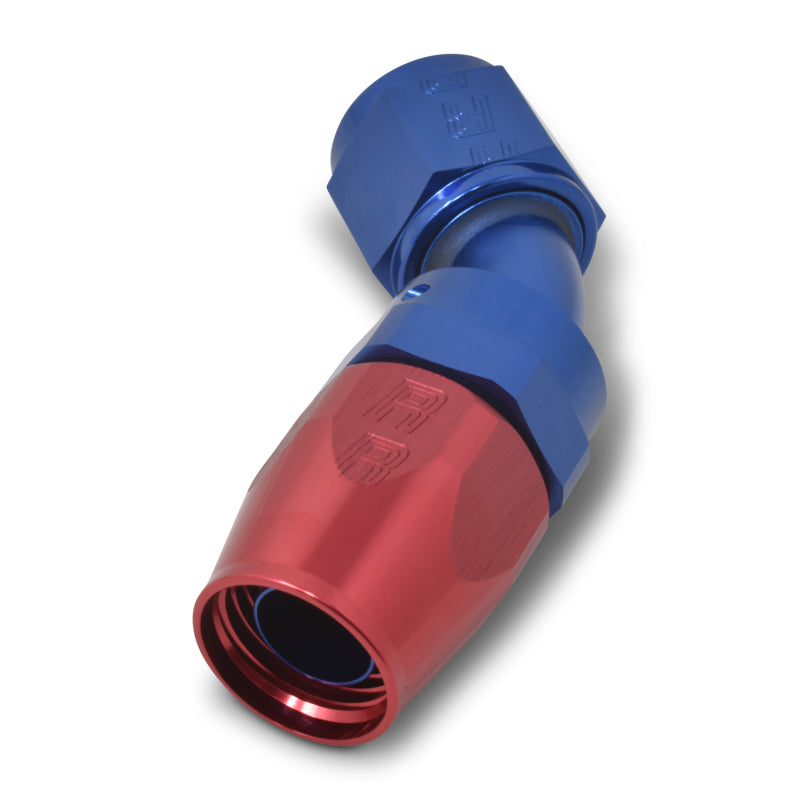 Russell Performance -10 AN Red/Blue 45 Degree Full Flow Hose End -  Shop now at Performance Car Parts