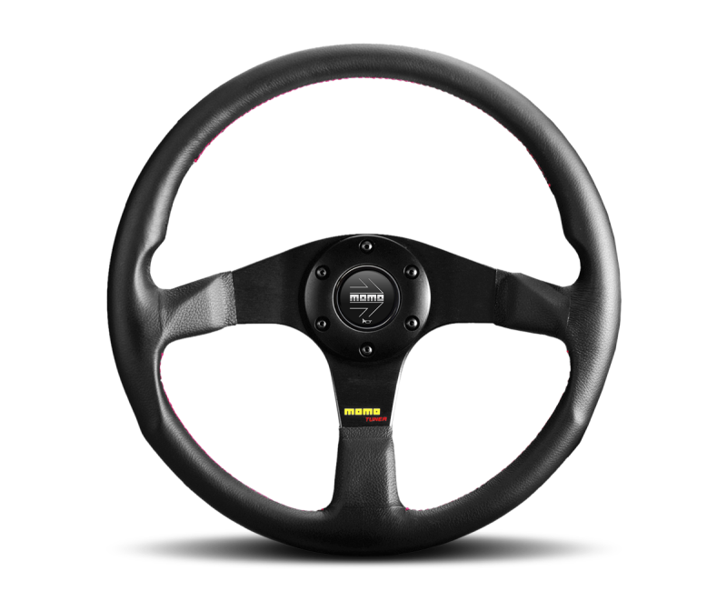 Momo Tuner Steering Wheel 320 mm - Black Leather/Red Stitch/Black Spokes -  Shop now at Performance Car Parts
