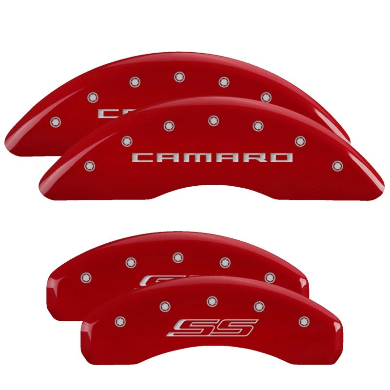 MGP 4 Caliper Covers Engraved Front Gen 5/Camaro Engraved Rear Gen 5/SS Red finish silver ch -  Shop now at Performance Car Parts