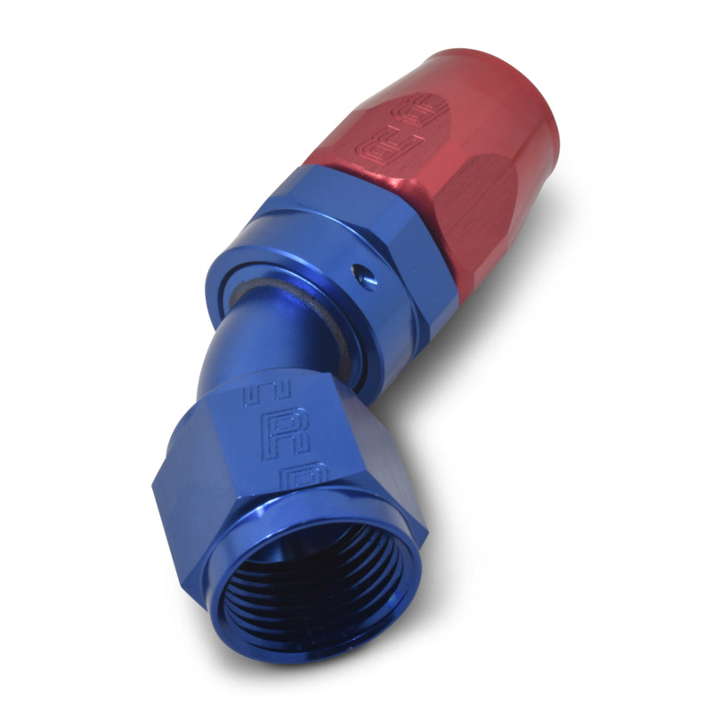 Russell Performance -10 AN Red/Blue 45 Degree Full Flow Hose End -  Shop now at Performance Car Parts