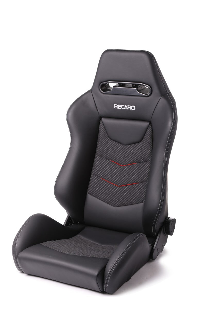 Recaro Speed V Passenger Seat - Black Leather/Red Suede Accent -  Shop now at Performance Car Parts