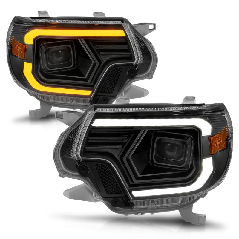 ANZO 12-15 Toyota Tacoma Projector Headlights - w/ Light Bar Switchback Black Housing - Performance Car Parts