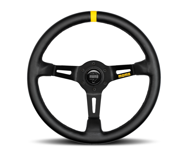 Momo MOD08 Steering Wheel 350 mm -  Black Leather/Black Spokes/1 Stripe -  Shop now at Performance Car Parts