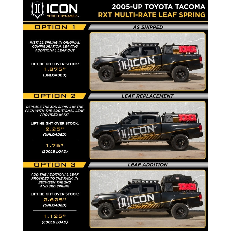 ICON 2005+ Toyota Tacoma Multi Rate RXT Leaf Pack w/Add In Leaf -  Shop now at Performance Car Parts