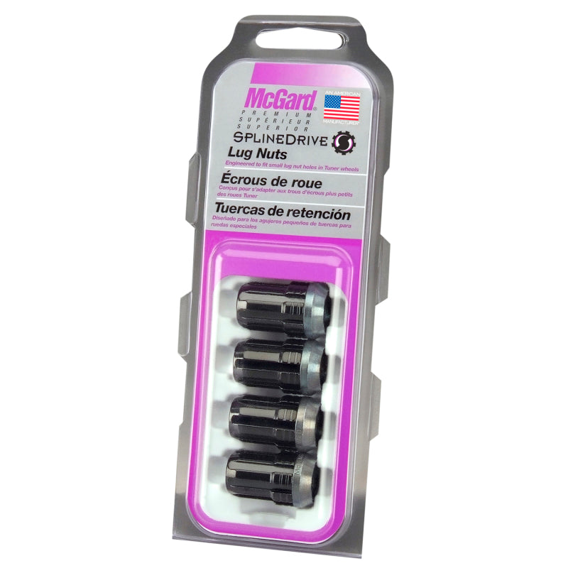 McGard SplineDrive Lug Nut (Cone Seat) M12X1.25 / 1.24in. Length (4-Pack) - Black (Req. Tool) -  Shop now at Performance Car Parts