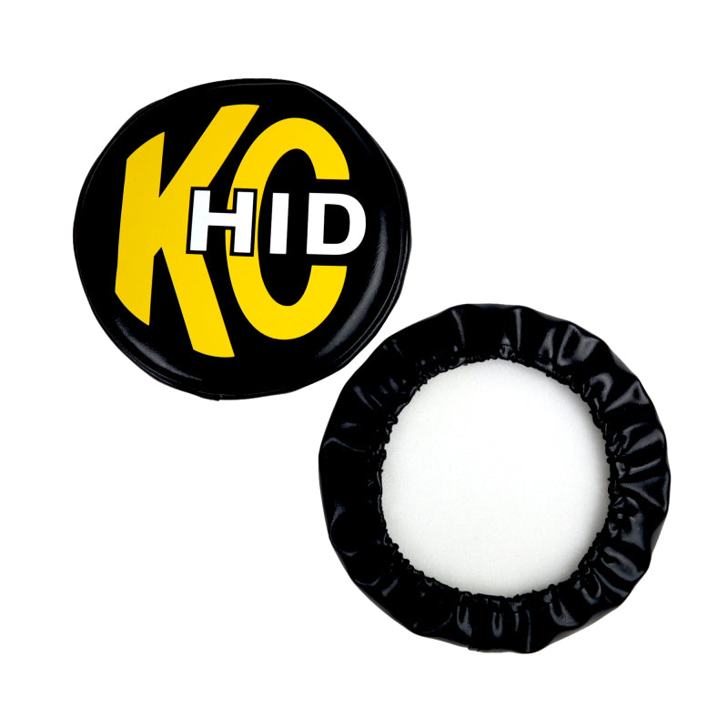 KC HiLiTES 8in. Round Soft Cover HID (Pair) - Black w/Yellow Brushed KC Logo -  Shop now at Performance Car Parts