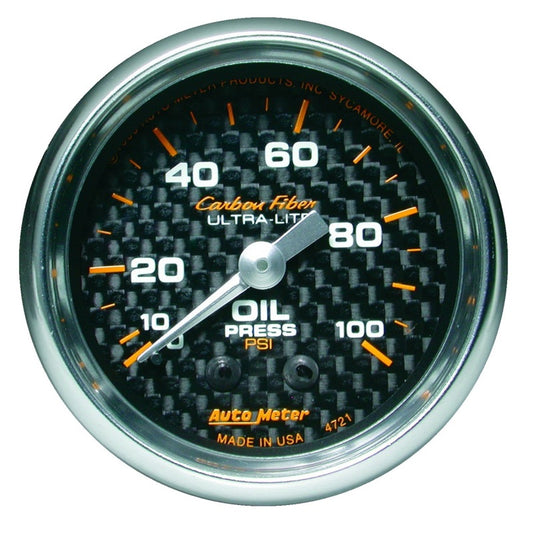 Autometer Carbon Fiber 52mm 100 PSI Mechanical Oil Pressure Gauge - Performance Car Parts