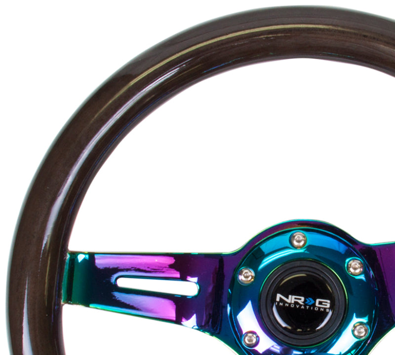 NRG Classic Wood Grain Steering Wheel (310mm) Black w/Neochrome 3-Spoke Center -  Shop now at Performance Car Parts