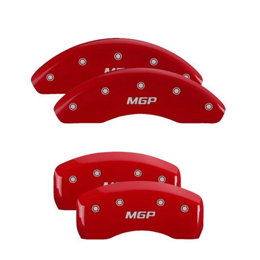 MGP 4 Caliper Covers Engraved Front & Rear MGP Red Finish Silver Characters for 2018 Toyota Camry