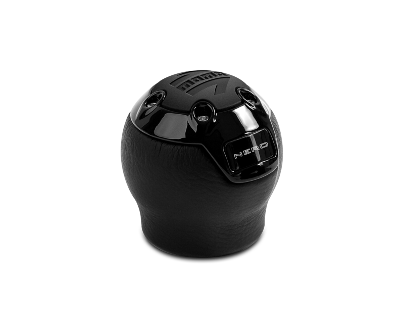 Momo Nero Shift Knob - Black Leather, Black Chrome Insert, with Reverse Lockout -  Shop now at Performance Car Parts