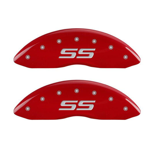 MGP 4 Caliper Covers Engraved Front & Rear Monte Carlo style/SS Red finish silver ch