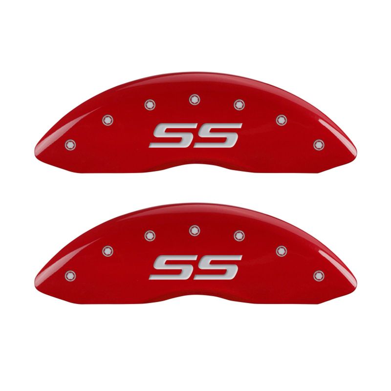 MGP 4 Caliper Covers Engraved Front & Rear Monte Carlo style/SS Red finish silver ch -  Shop now at Performance Car Parts