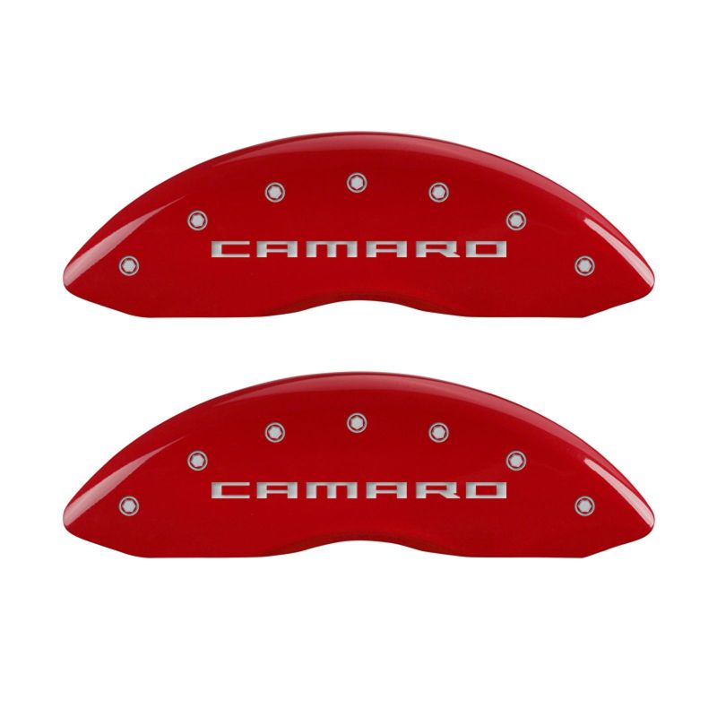 MGP 4 Caliper Covers Engraved Front & Rear Gen 5/Camaro Red finish silver ch -  Shop now at Performance Car Parts