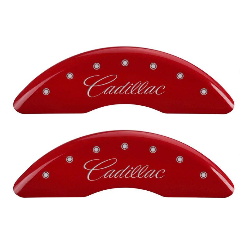 MGP 4 Caliper Covers Engraved Front & Rear Cursive/Cadillac Red Finish Silver Char 2016 Cadillac CT6 -  Shop now at Performance Car Parts