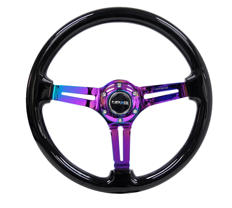 NRG Reinforced Steering Wheel (350mm / 3in. Deep) Blk Wood w/Blk Matte Spoke/Neochrome Center Mark -  Shop now at Performance Car Parts