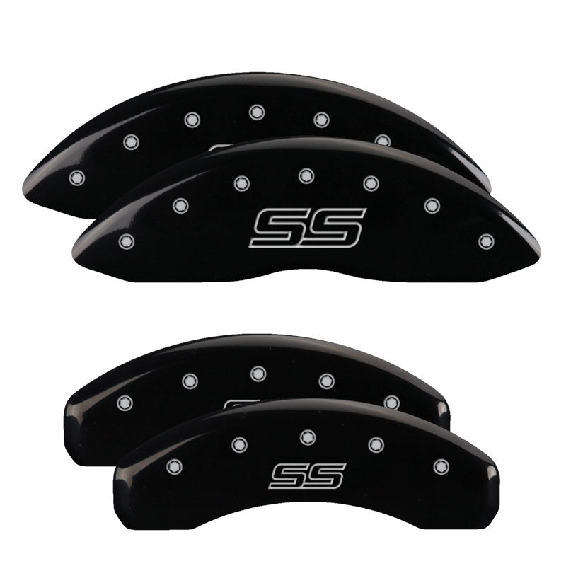 MGP 4 Caliper Covers Engraved Front & Rear Trailblazer style/SS Black finish silver ch -  Shop now at Performance Car Parts