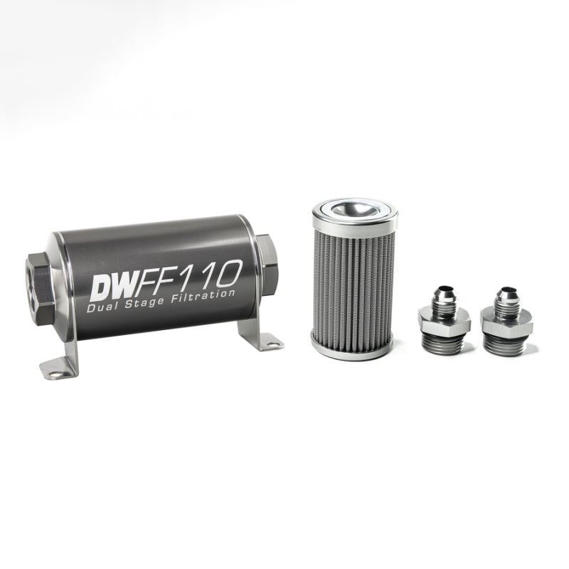 DeatschWerks Stainless Steel 6AN 100 Micron Universal Inline Fuel Filter Housing Kit (110mm) -  Shop now at Performance Car Parts