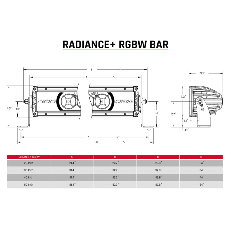 Rigid Industries Radiance+ 50in. RGBW Light Bar -  Shop now at Performance Car Parts