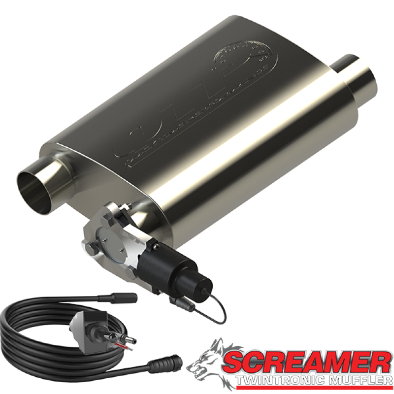 QTP 2.5in Weld-On 304SS Reverse Screamer Muffler w/Bolt-On QTEC Electric Cutout -  Shop now at Performance Car Parts