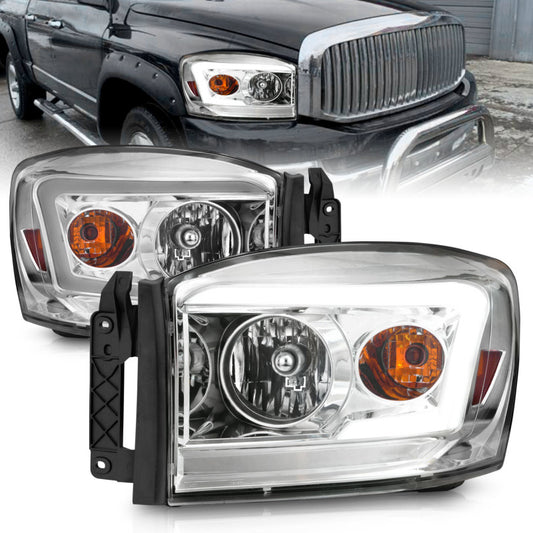 Anzo 06-09 Dodge RAM 1500/2500/3500 Headlights Chrome Housing/Clear Lens (w/ Light Bars) -  Shop now at Performance Car Parts
