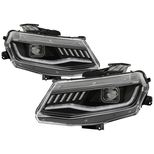 Spyder Chevy Camaro 16-18 Halogen Model Projector Headlights Black PRO-YD-CCAM16HALSI-SEQ-BK